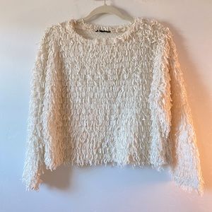 ZARA • cream fringe sweater • sz medium
